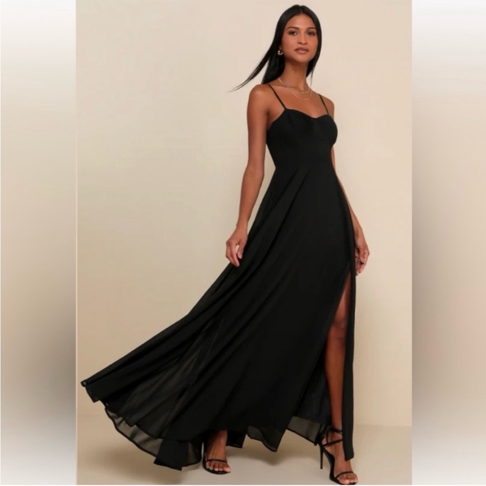 NWT - Lulus Cause for Commotion Black Pleated
Bustier Maxi Dress Gown Wedding